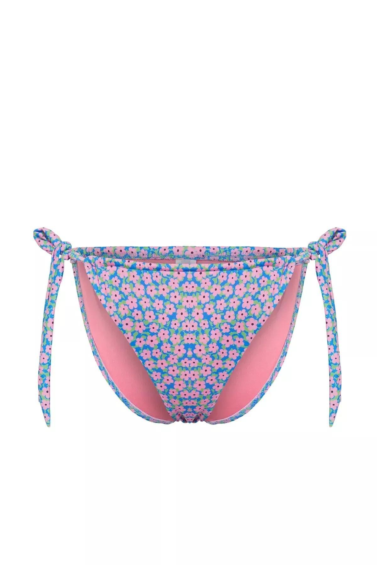 Multicolour Floral Patterned Brazilian Bikini Bottom, , large image number 6