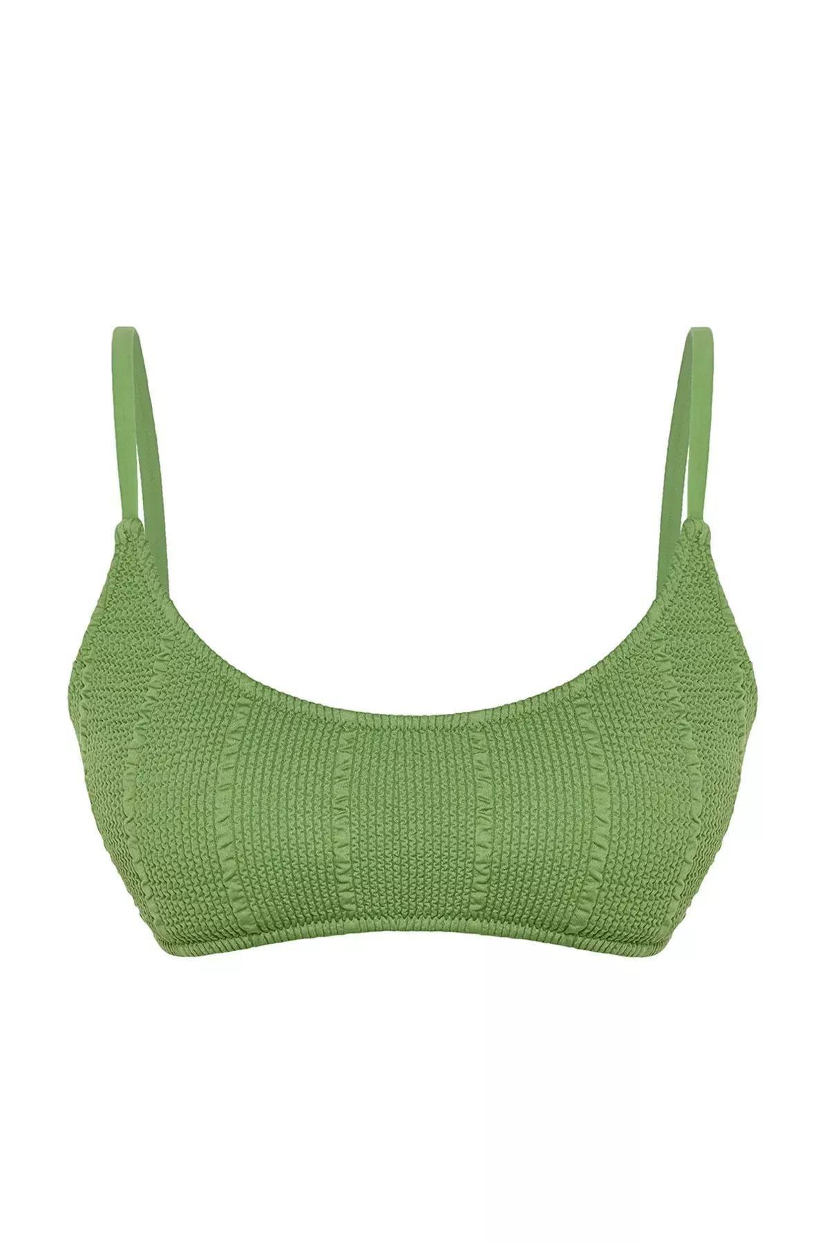 Green Strapless Textured Bikini Top, C101_4744, large image number 4
