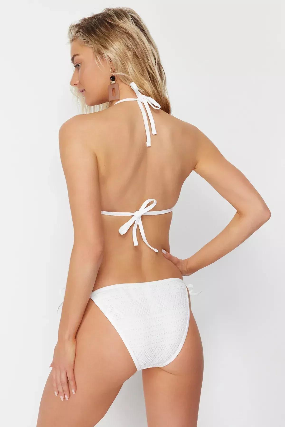 White Triangle Tied Textured Bikini Set, C101_1979, large image number 4
