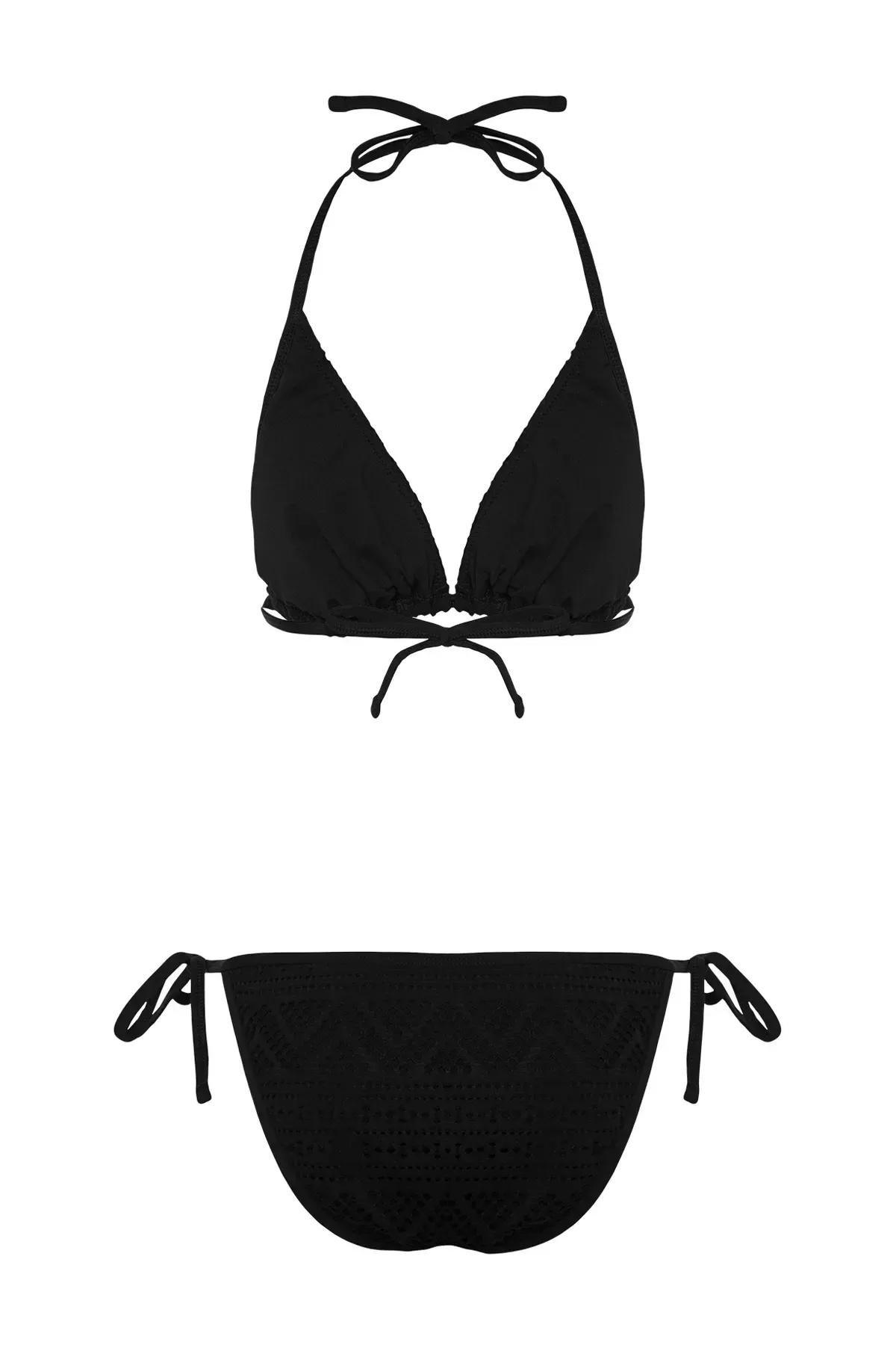 Black Triangle Tied Textured Bikini Set, C101_2094, large image number 6