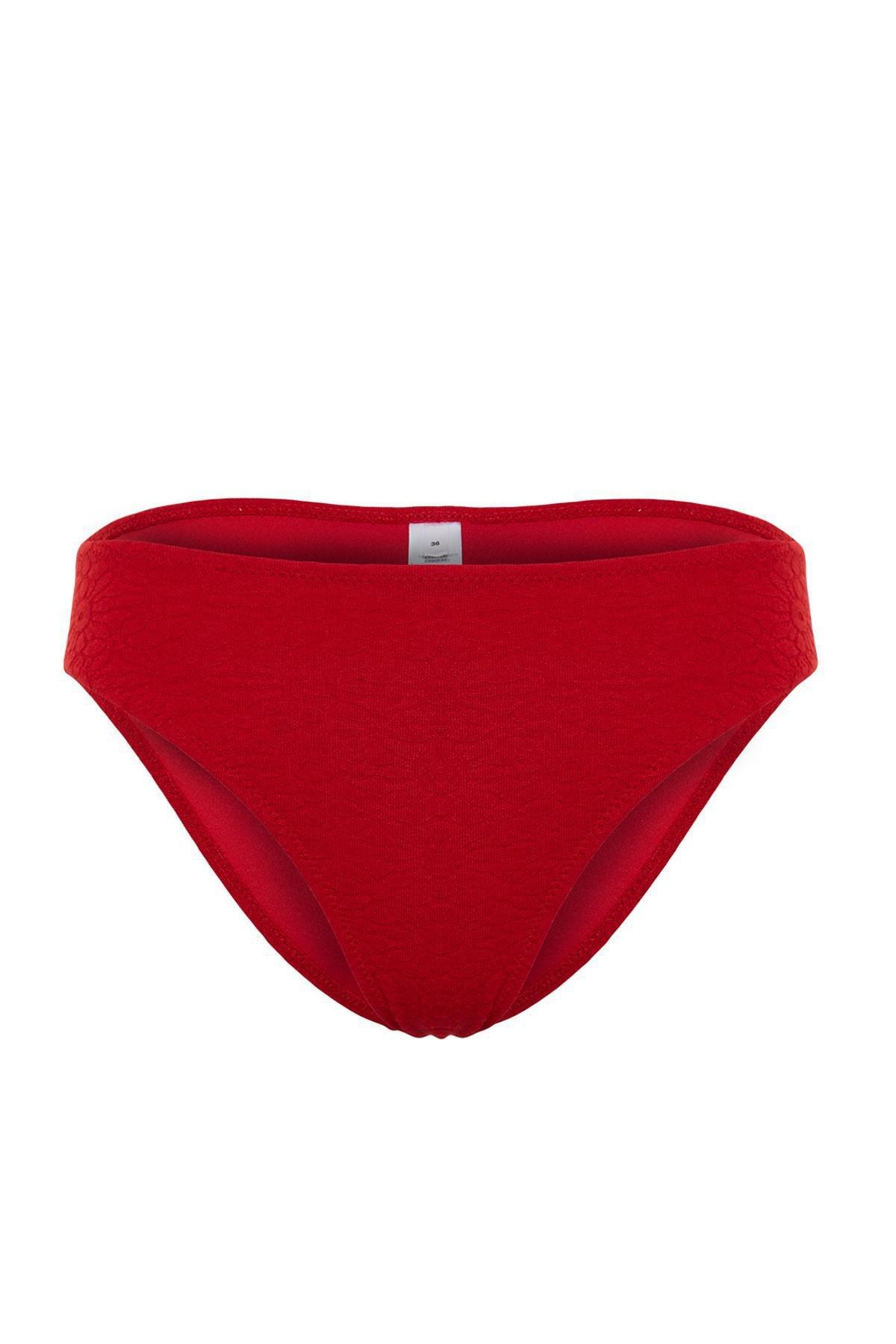 Trendyol - Red Textured Bikini Bottom