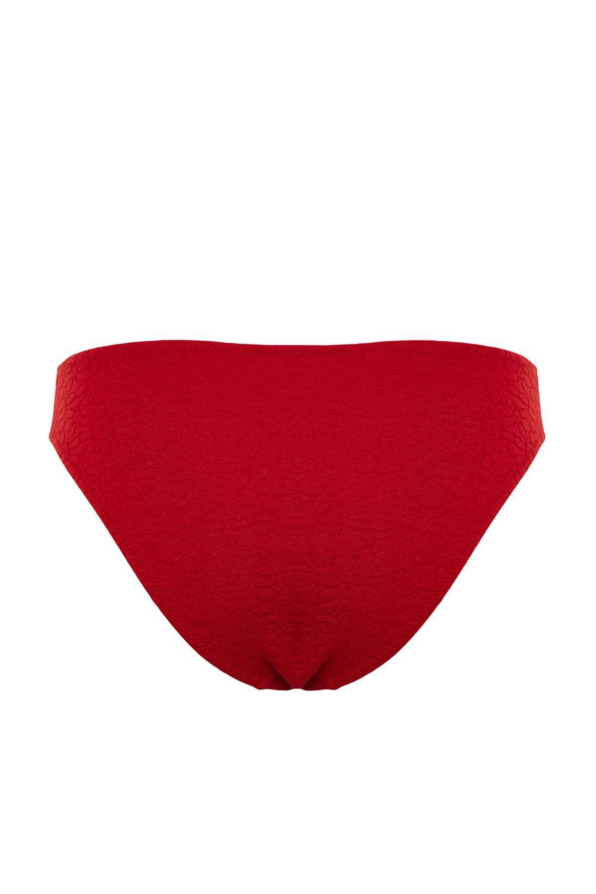 Trendyol - Red Textured Bikini Bottom