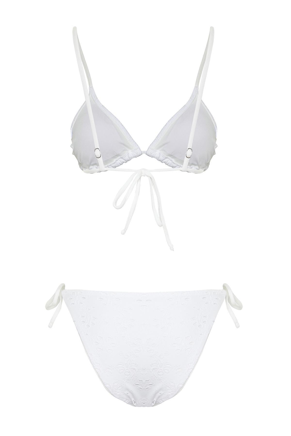 White Triangle Tied Textured Bikini Set, , large image number 5
