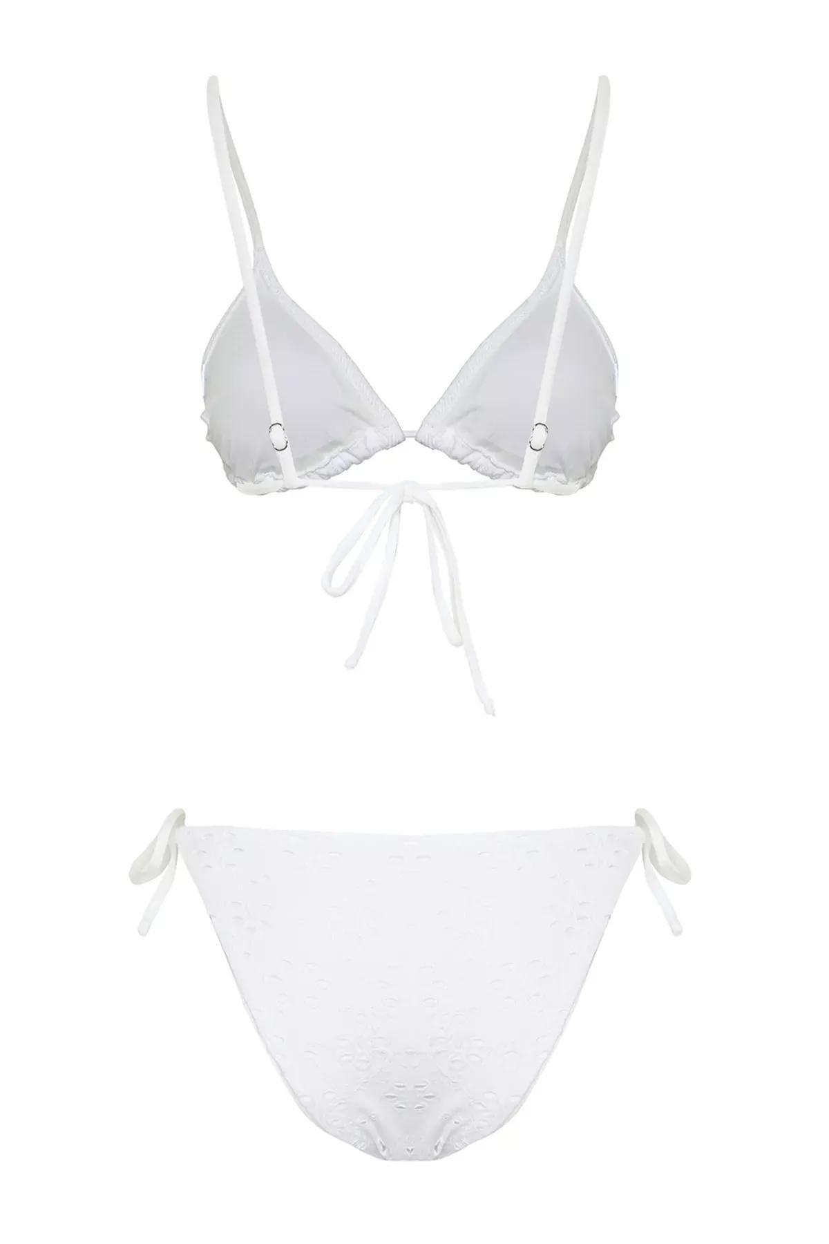 White Triangle Tied Textured Bikini Set, C101_1979, large image number 6