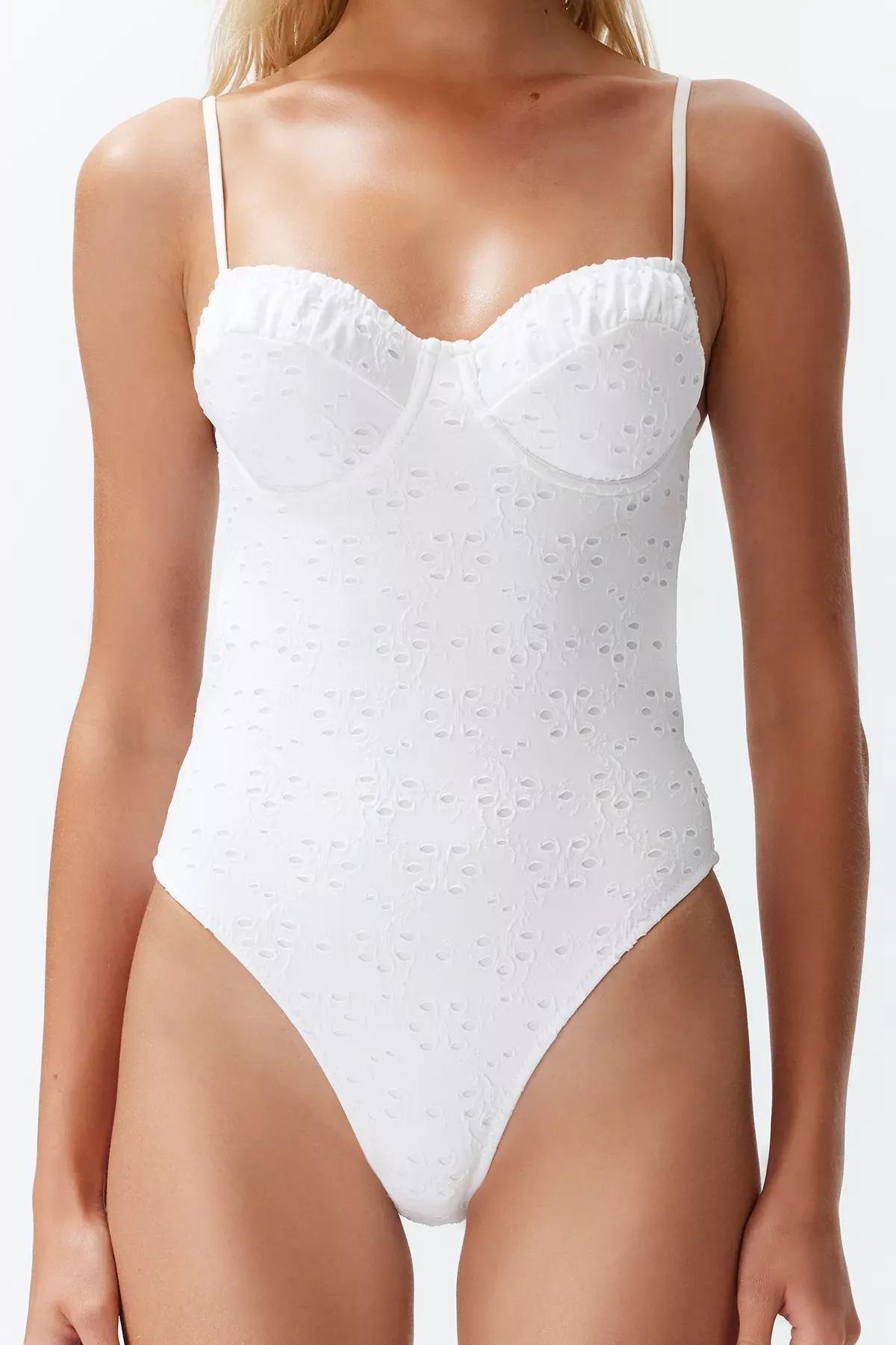 Bridal White V-Neck Tied Swimsuit, C101_1979, large image number 4