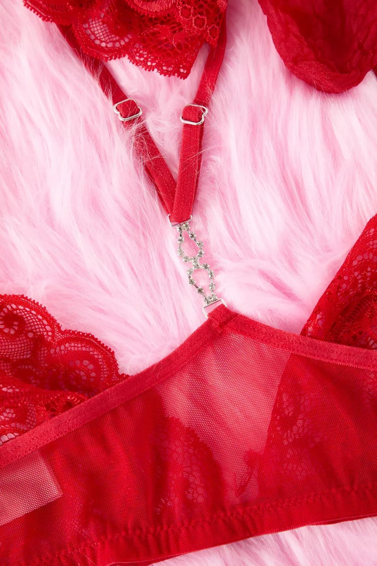 Red Lace Lingerie Set, set of 4, , large image number 2