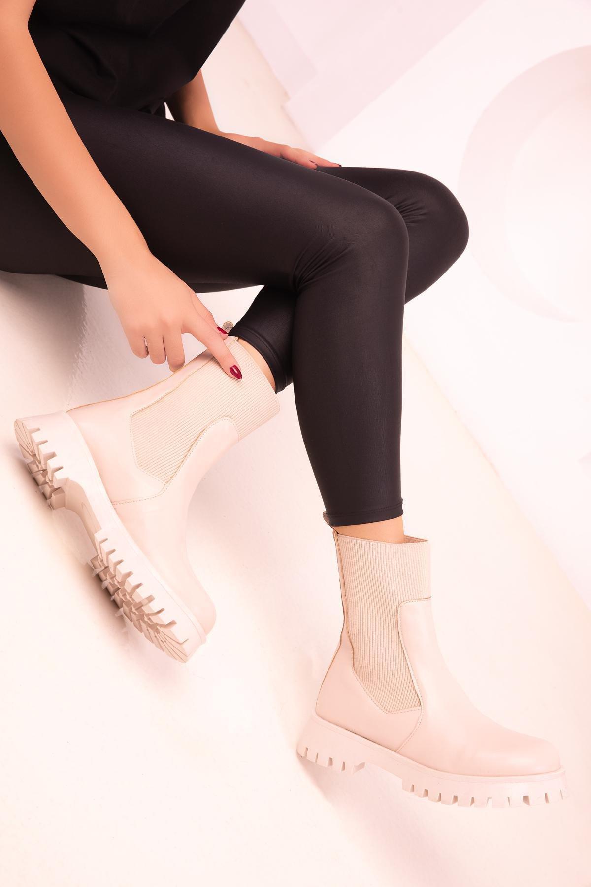 Beige Faux Leather Boots, , large image number 0