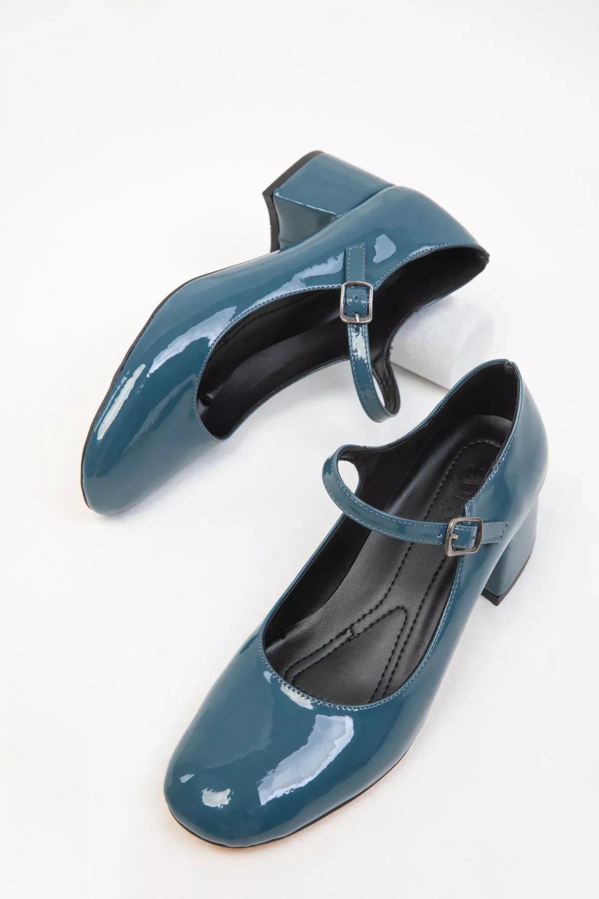Petrol Blue Patent Leather Womens Classic Heeled Shoes 18447, , large image number 0