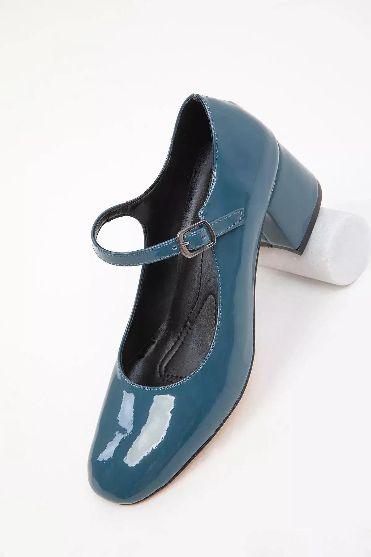 Petrol Blue Patent Leather Womens Classic Heeled Shoes 18447, , large image number 2