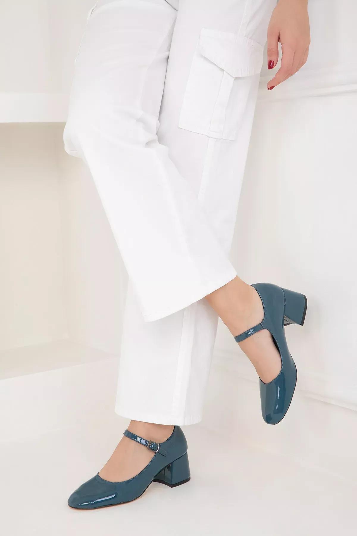 Petrol Blue Patent Leather Womens Classic Heeled Shoes 18447, , large image number 3