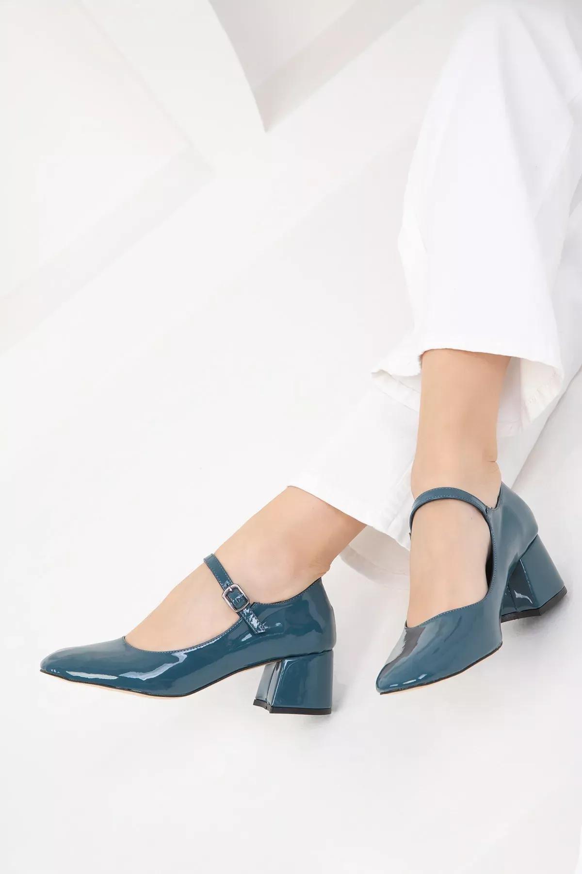 Petrol Blue Patent Leather Womens Classic Heeled Shoes 18447, , large image number 4