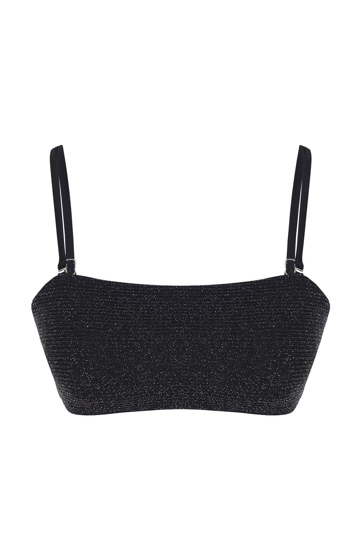 Black Strapless Glitter Bikini Top, , large image number 4