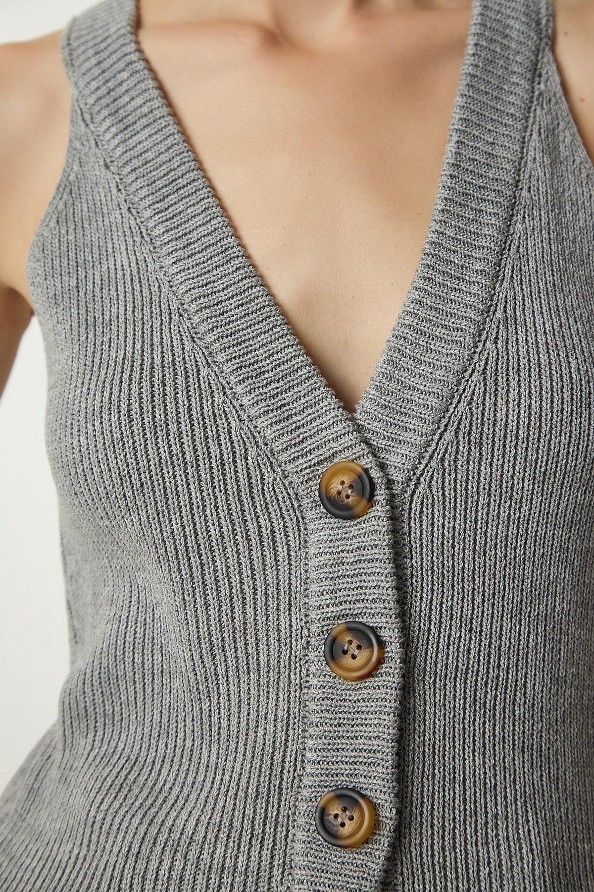Grey Halter Neck Buttoned Knitwear Vest, C101_1653, large image number 3