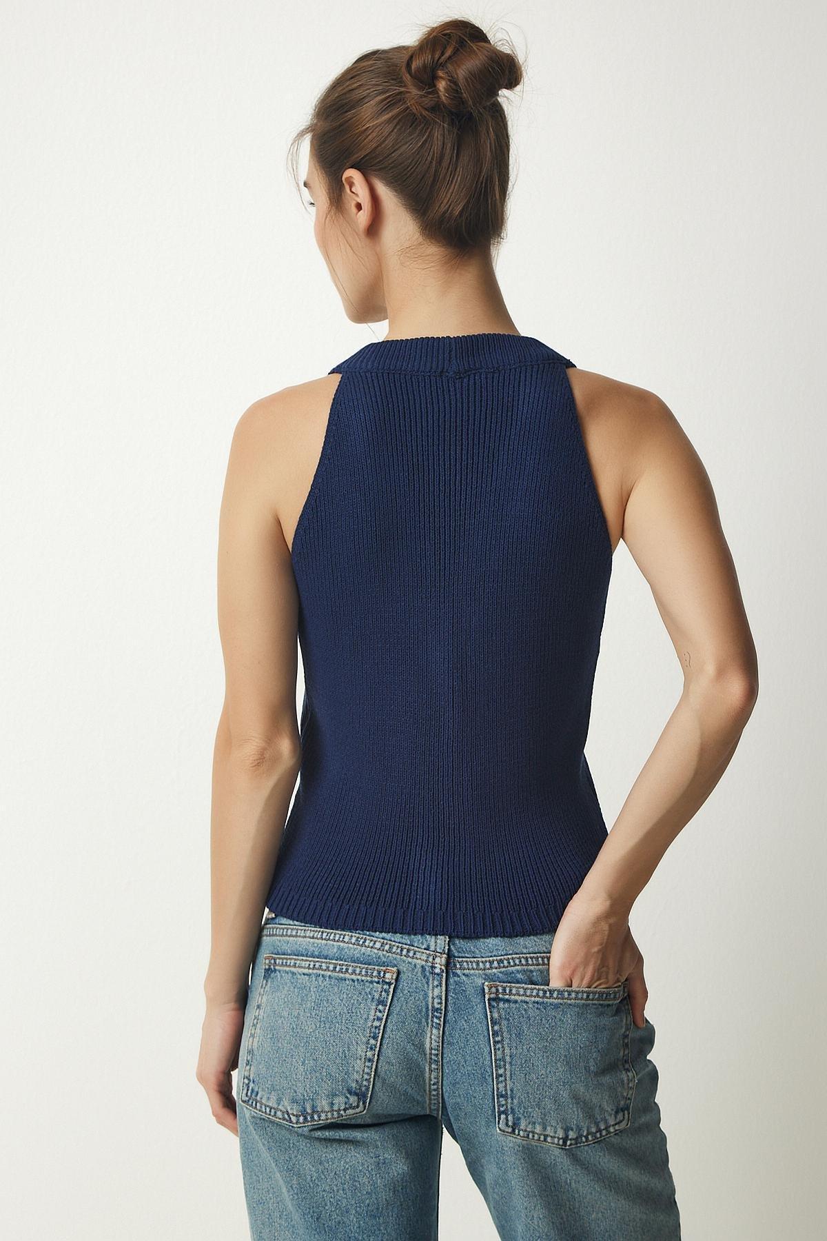Navy Halter Neck Buttoned Vest, Navy blue, large image number 4