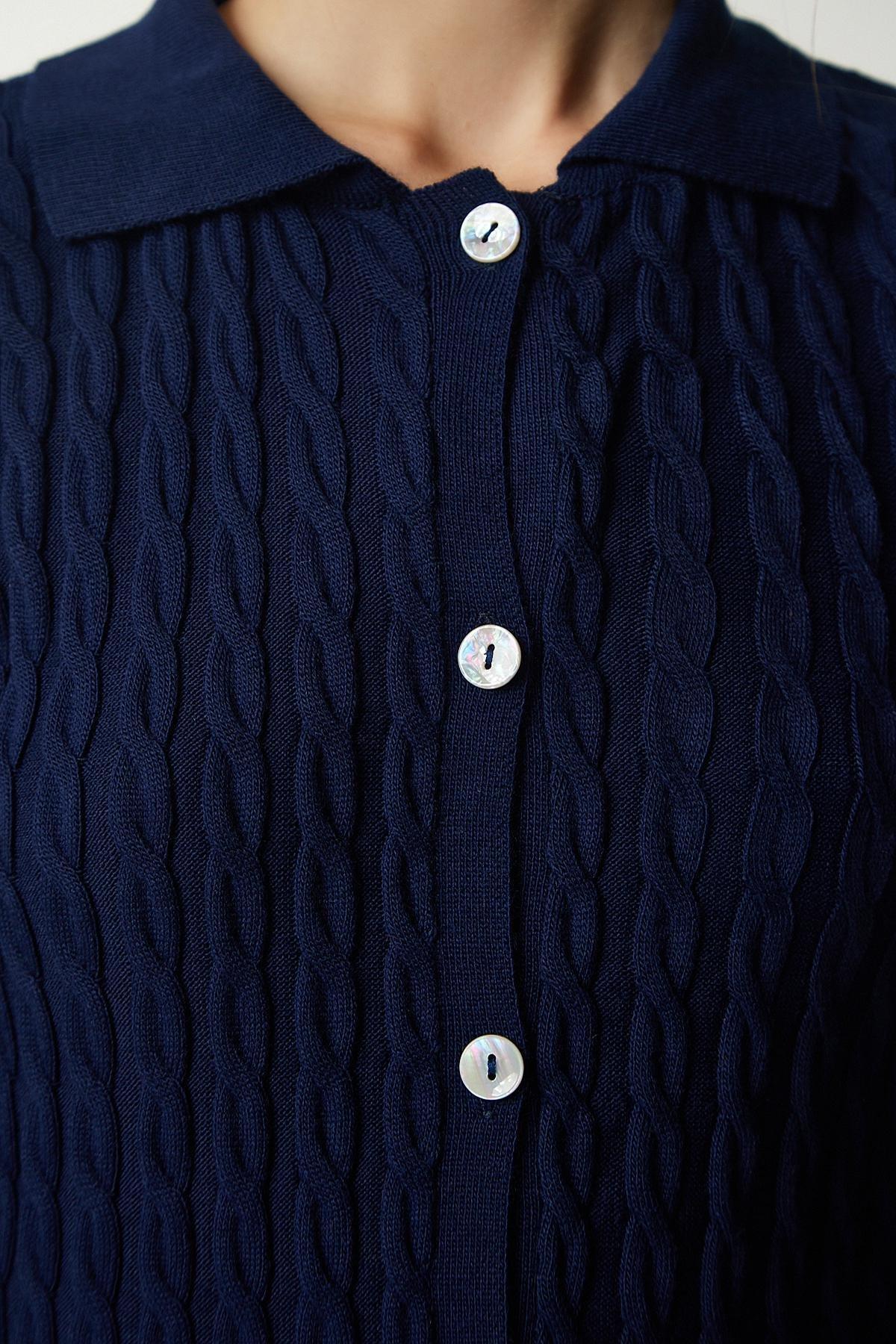 Navy Polo Neck Braided Cardigan, Navy blue, large image number 5