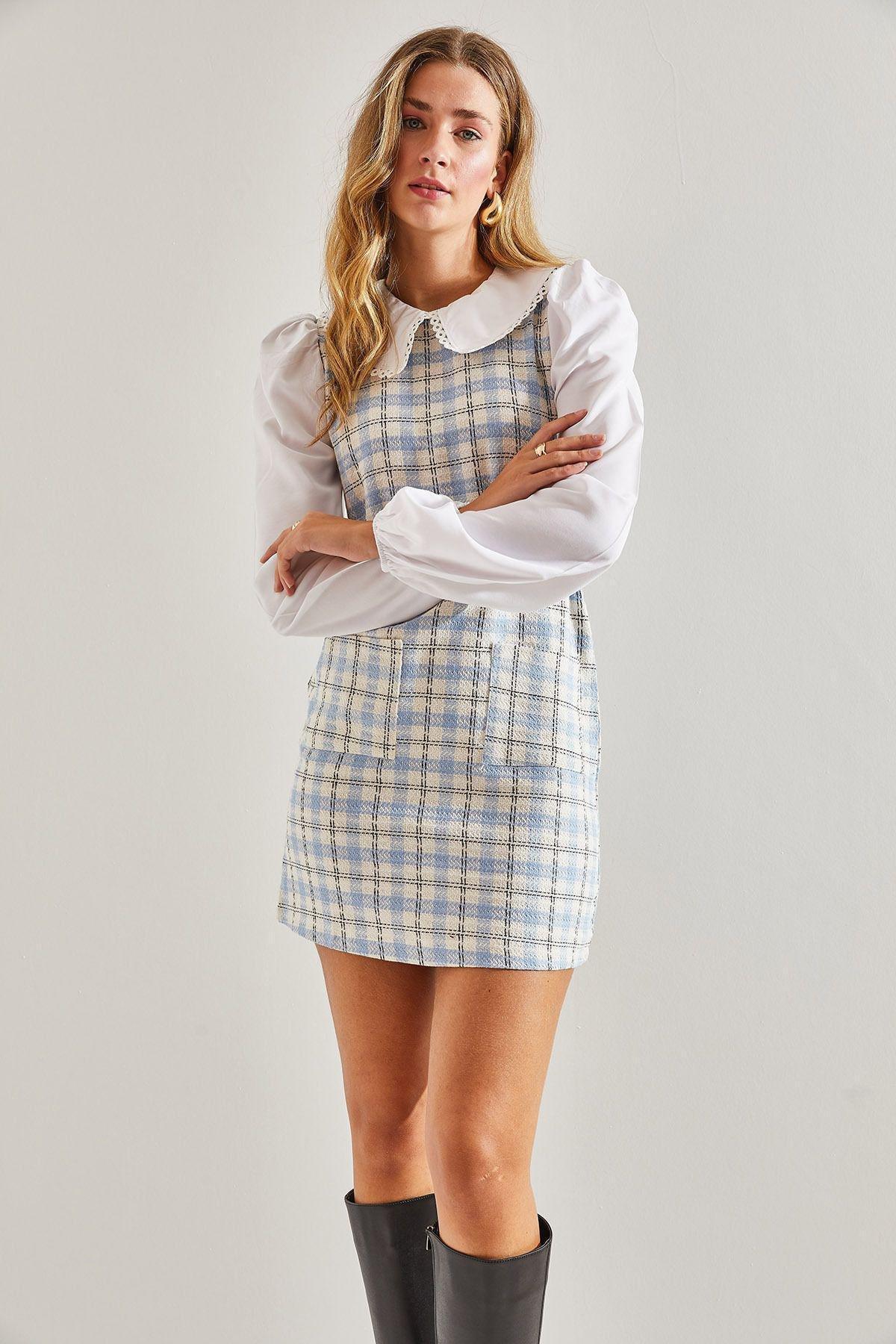 Multicolour Belted Checked Collared Dress, C101_4857, large image number 2