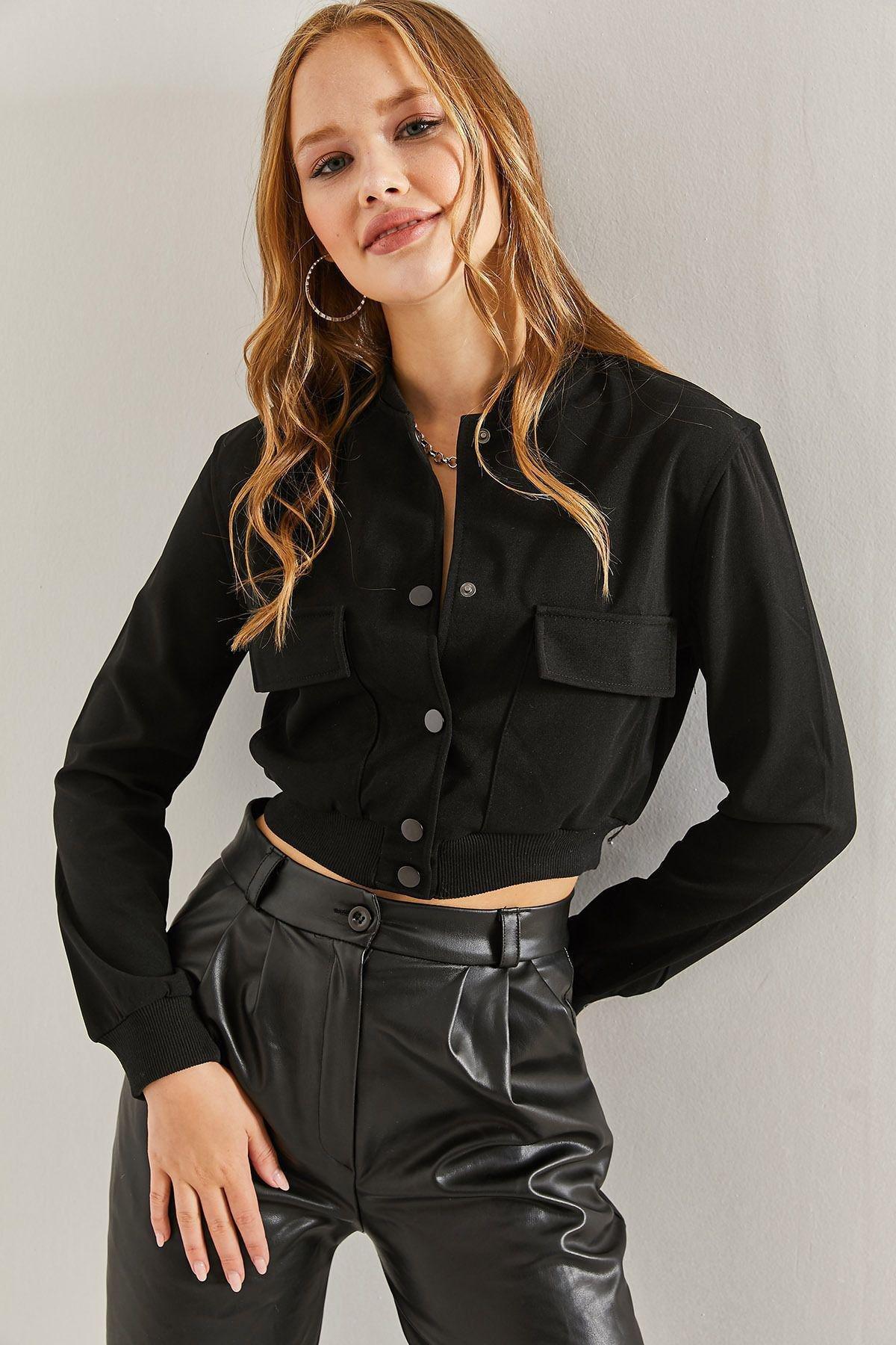 Black Double Pocket Bomber Jacket, C101_5720, large image number 2