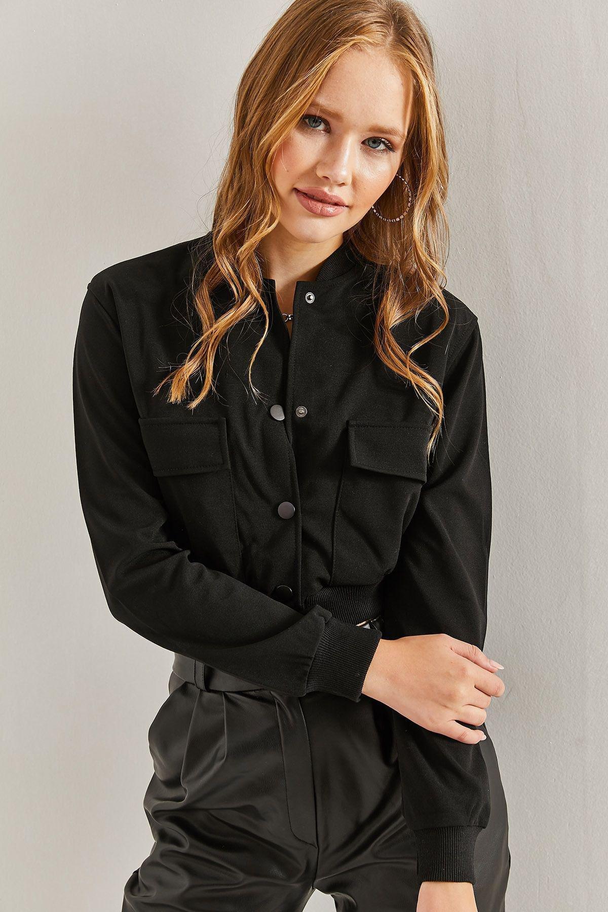 Black Double Pocket Bomber Jacket, C101_5720, large image number 3