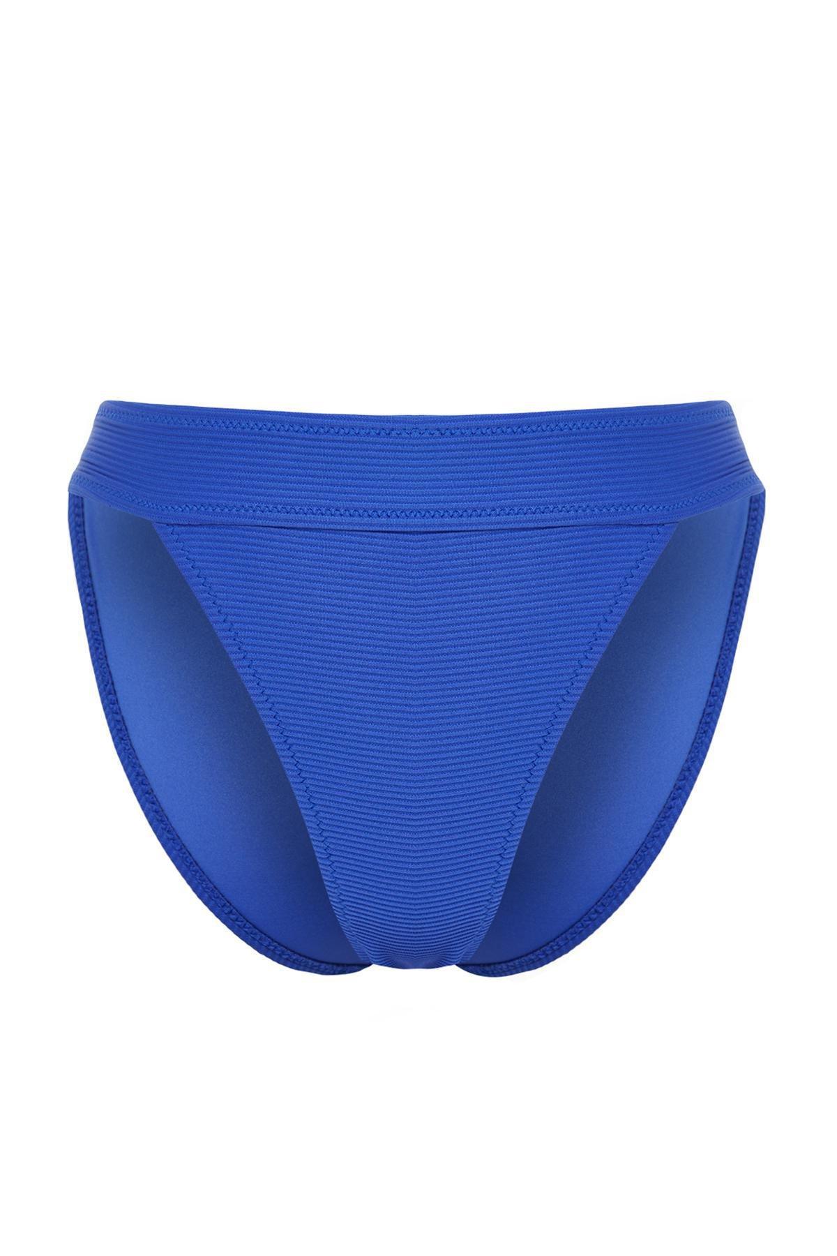 Blue Textured High Leg Bikini Bottom, Sax, medium