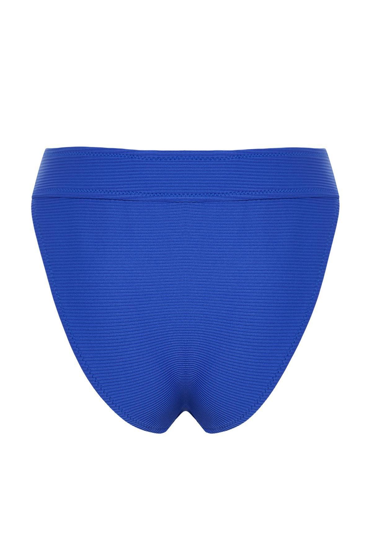 Blue Textured High Leg Bikini Bottom, Sax, medium