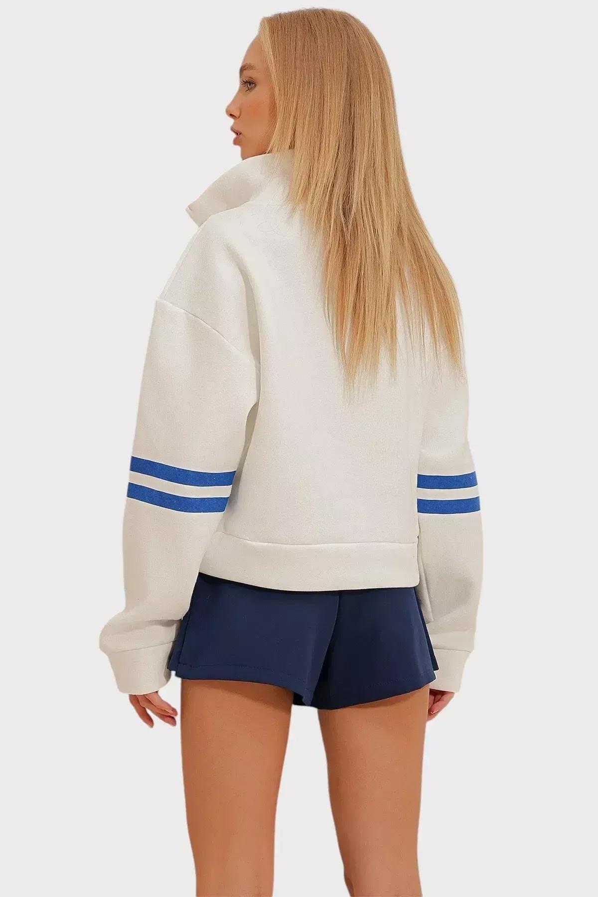 White Zipper Inner Raising Sweatshirt, White, large image number 3