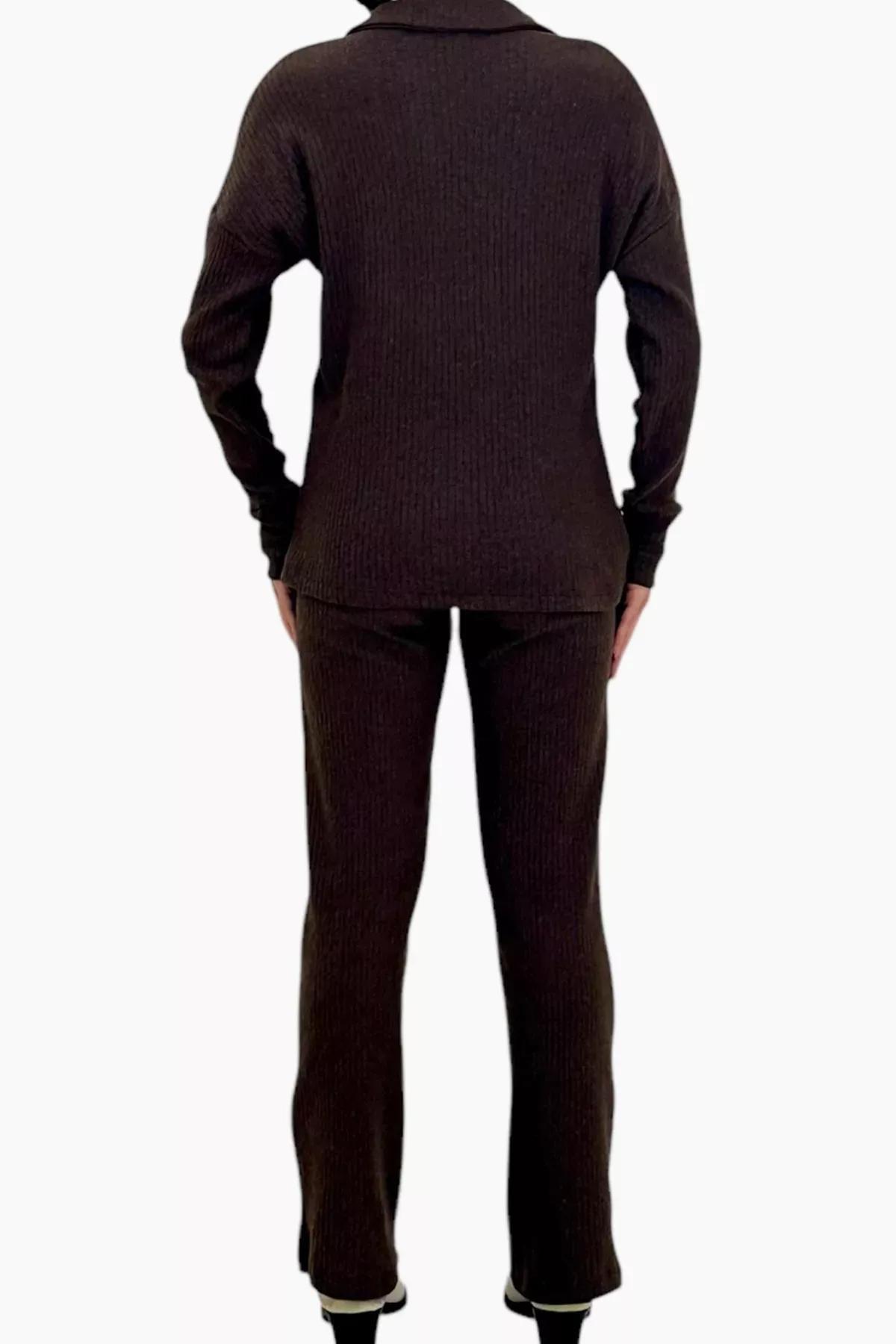 Brown polo neck top palazzo set, Brown, large image number 3