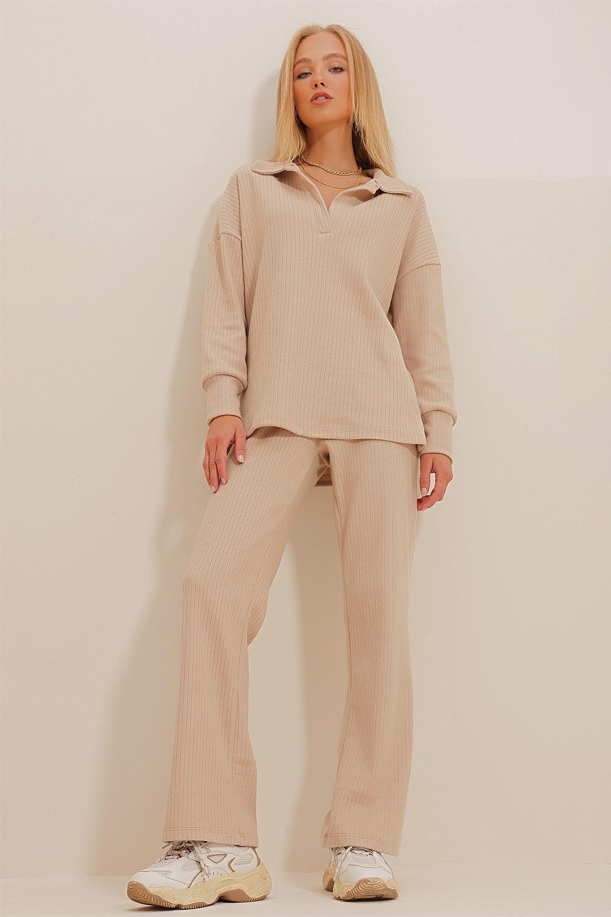 Beige Polo Neck Top Co-Ord Set, , large image number 1