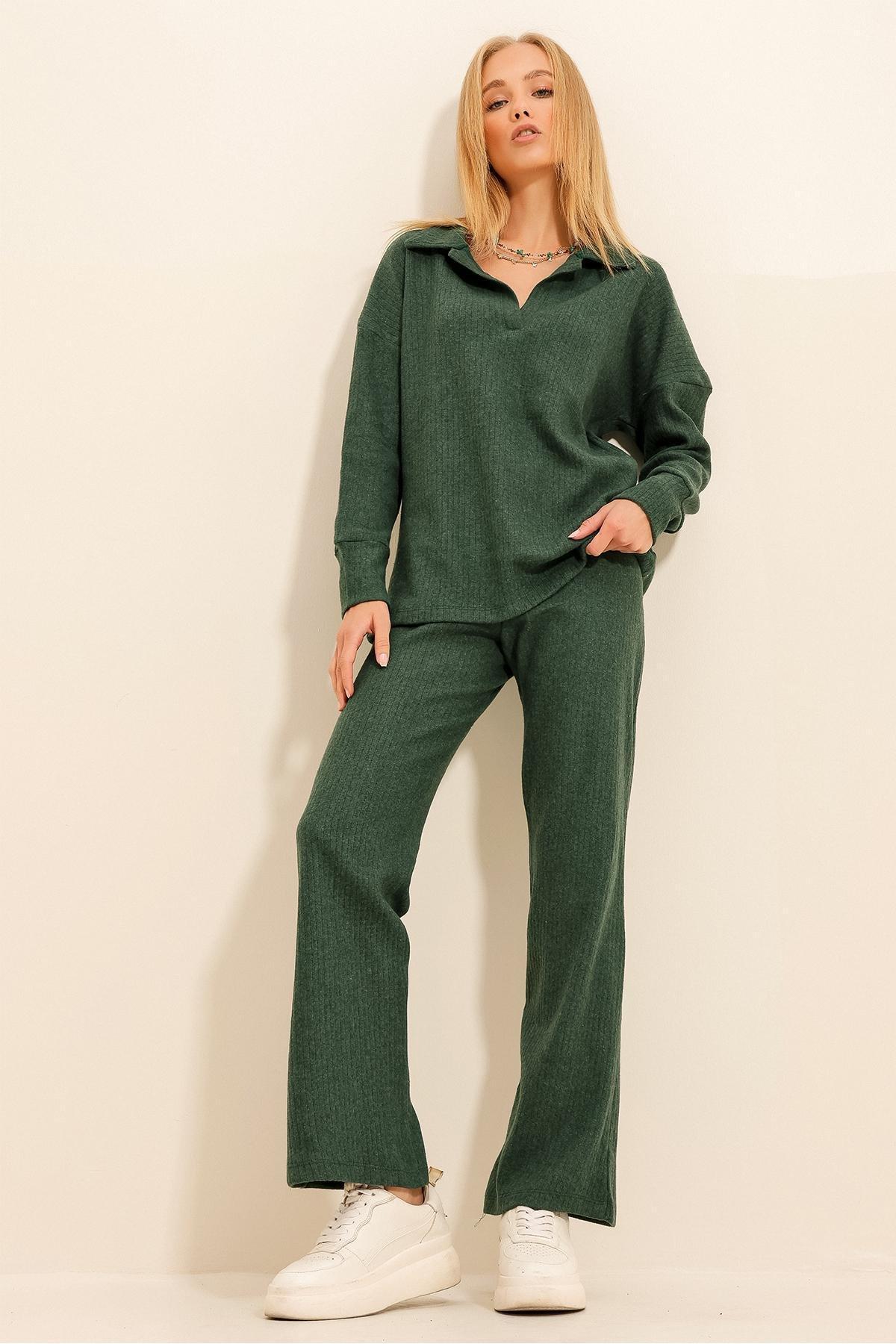 Green Polo Neck Palazzon Co-Ord Set, Walnut Green, medium
