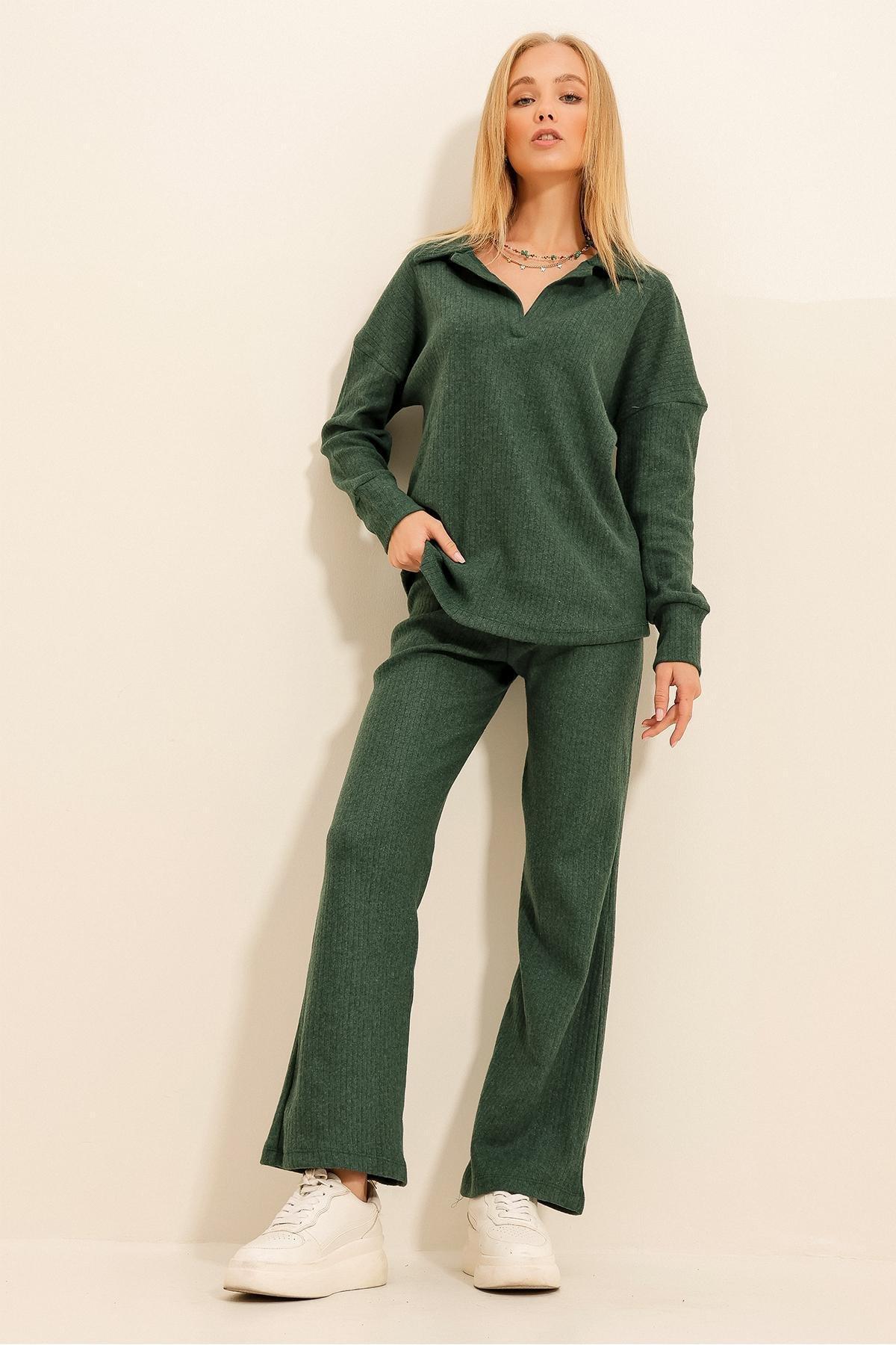 Green Polo Neck Palazzon Co-Ord Set, Walnut Green, medium