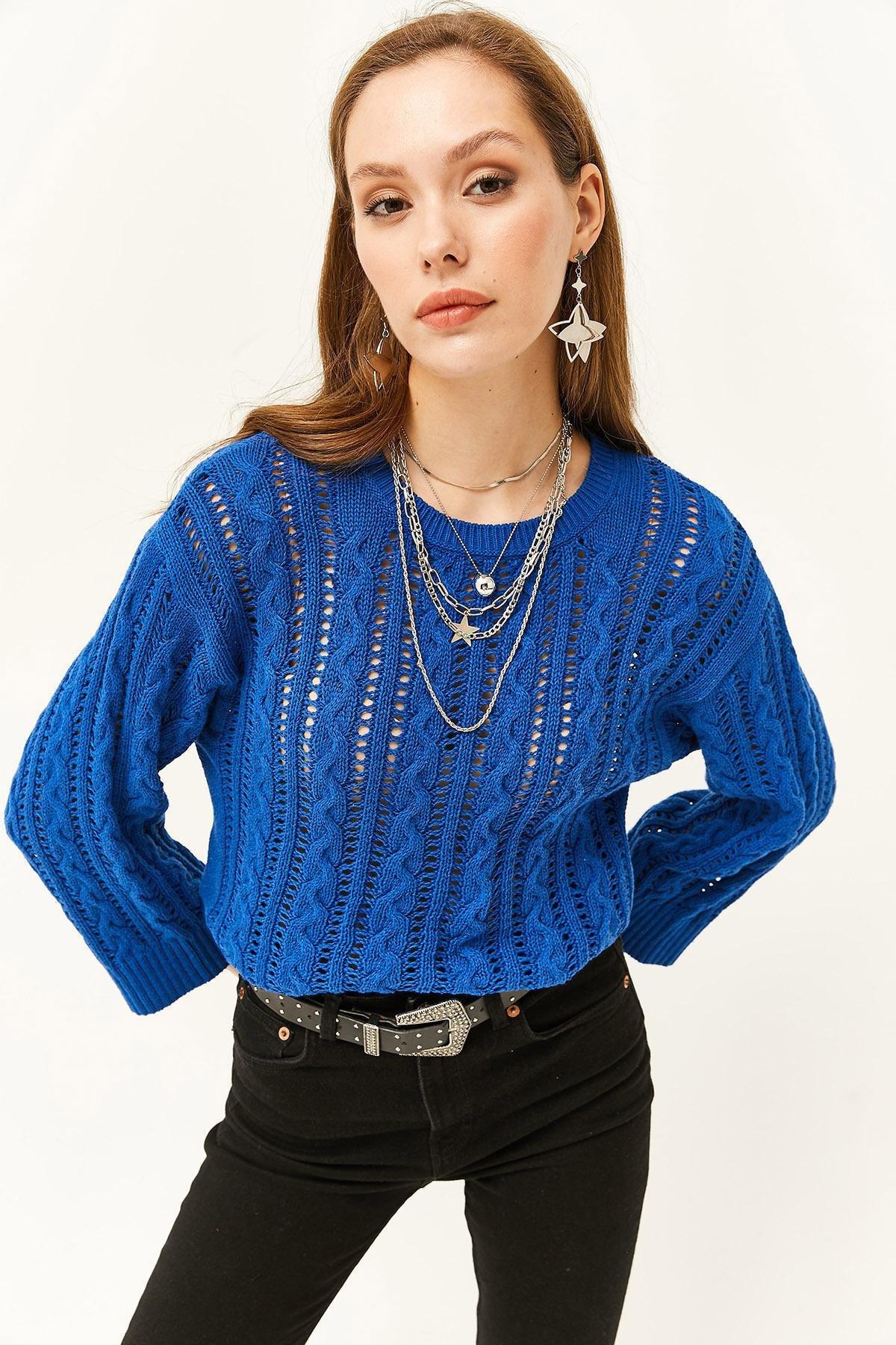 Blue Hair Braided Openwork Knitted Sweater, C101_4432, large image number 0