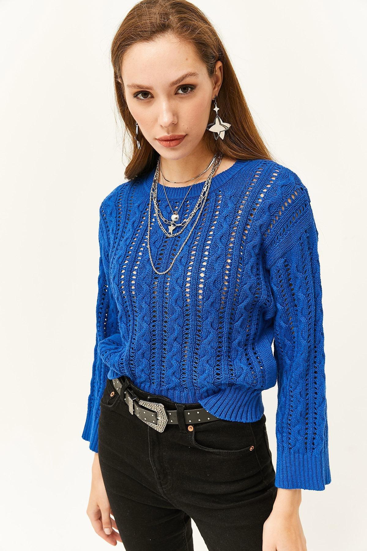 Blue Hair Braided Openwork Knitted Sweater, C101_4432, large image number 1