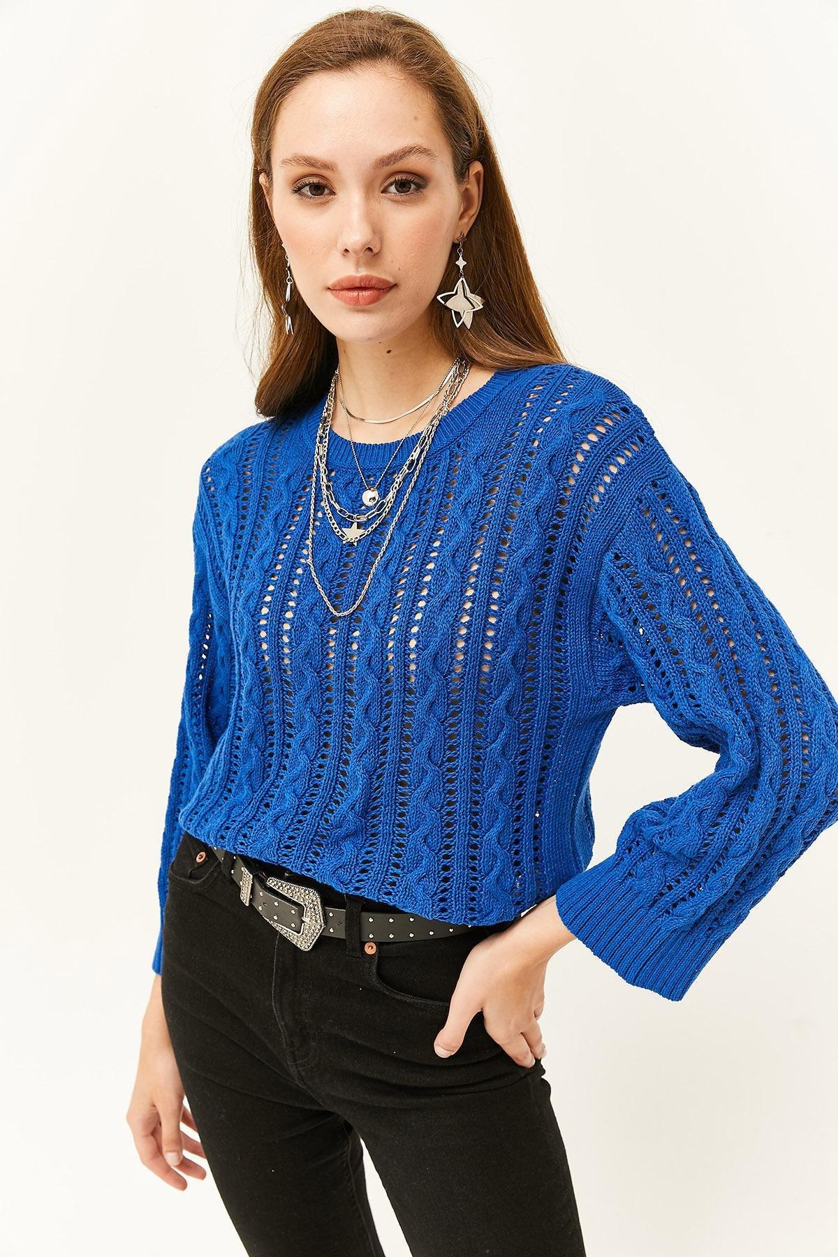 Blue Hair Braided Openwork Knitted Sweater, C101_4432, large image number 2