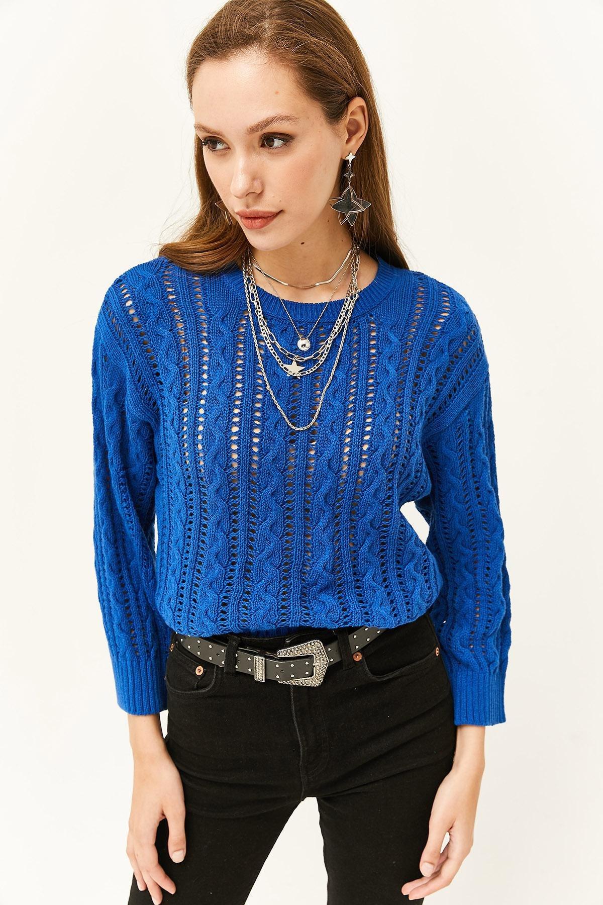 Blue Hair Braided Openwork Knitted Sweater, C101_4432, large image number 3