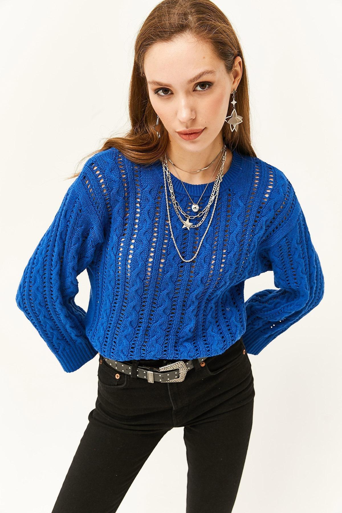 Blue Hair Braided Openwork Knitted Sweater, C101_4432, large image number 4
