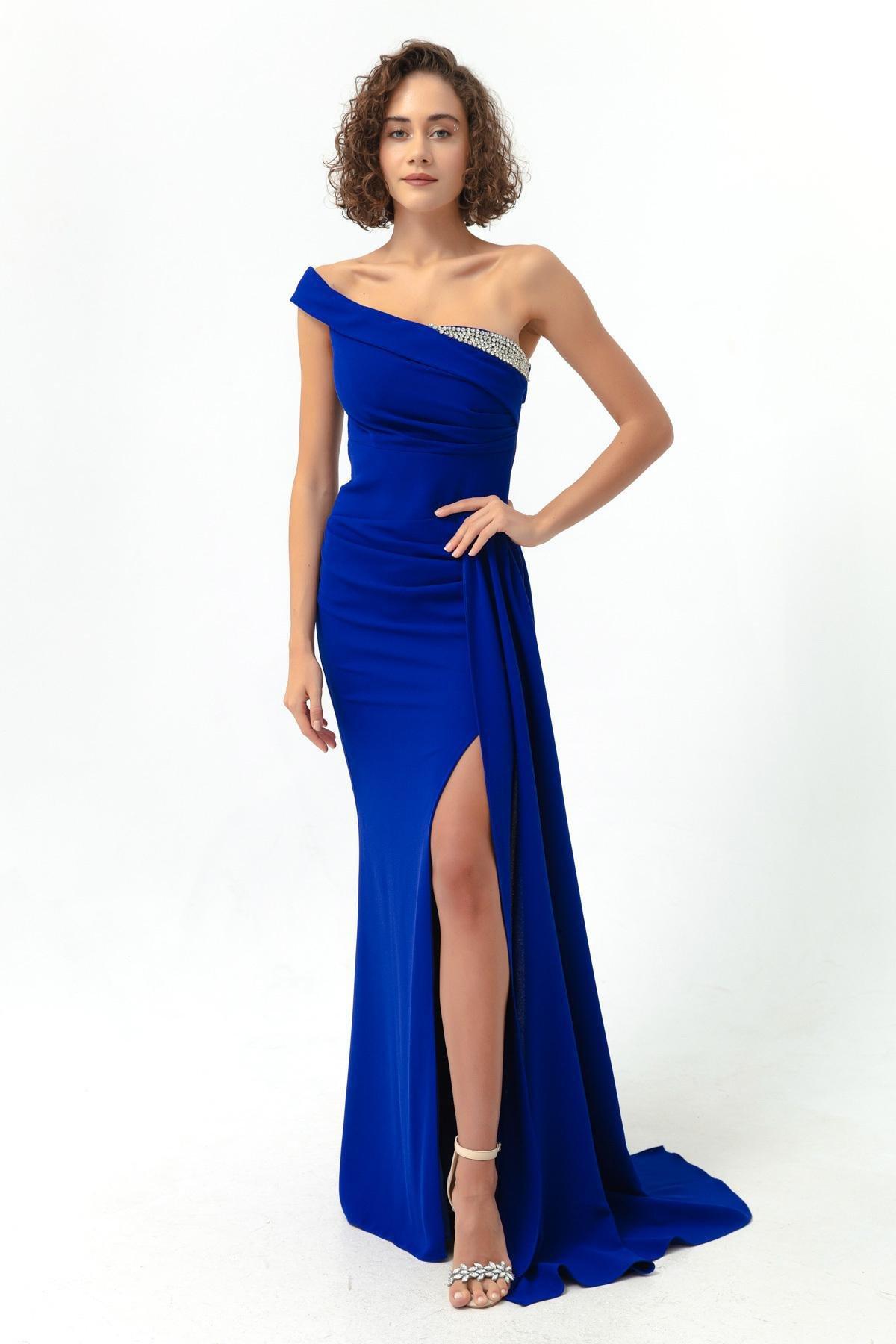 Lafaba - Blue One-Shoulder Long Occasion Wear Dress