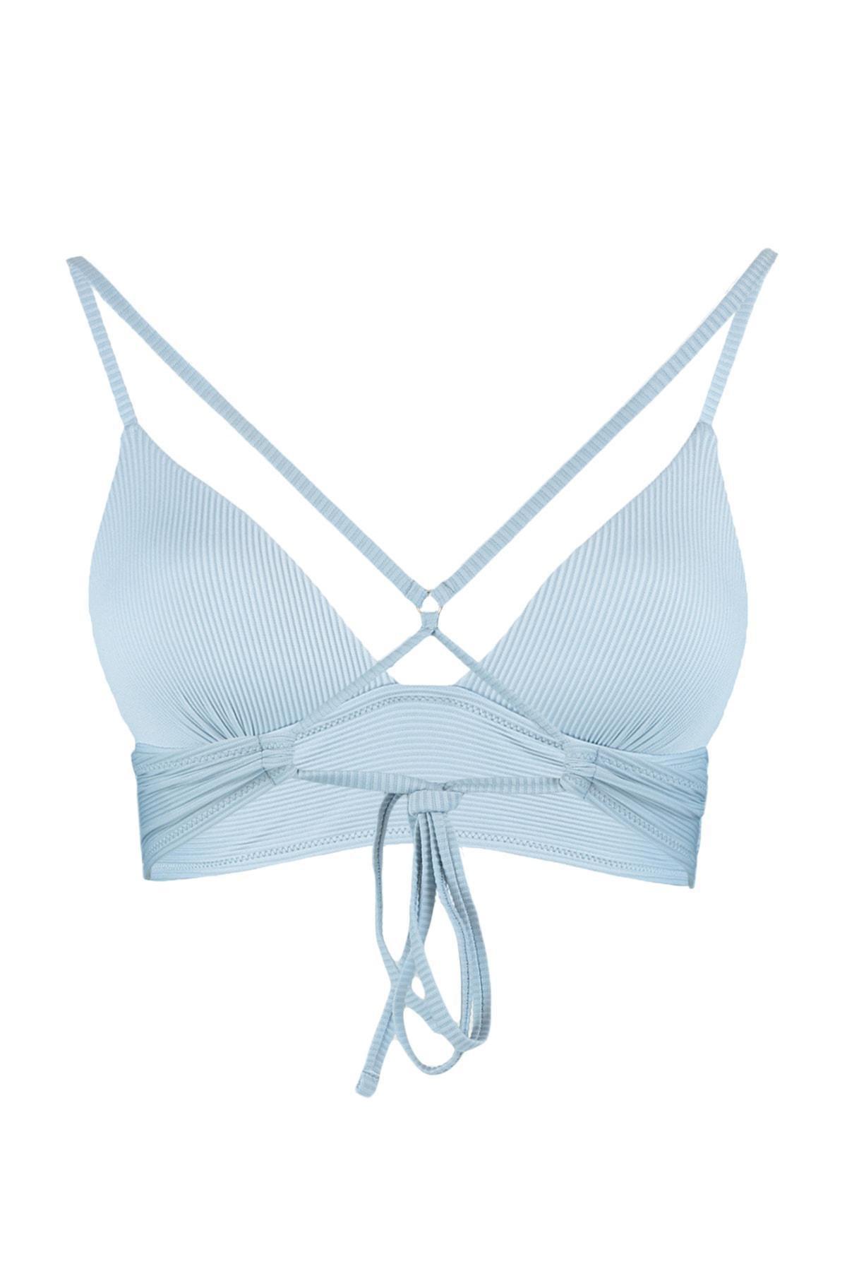 Blue Plain Triangle Bikini Top, , large image number 4