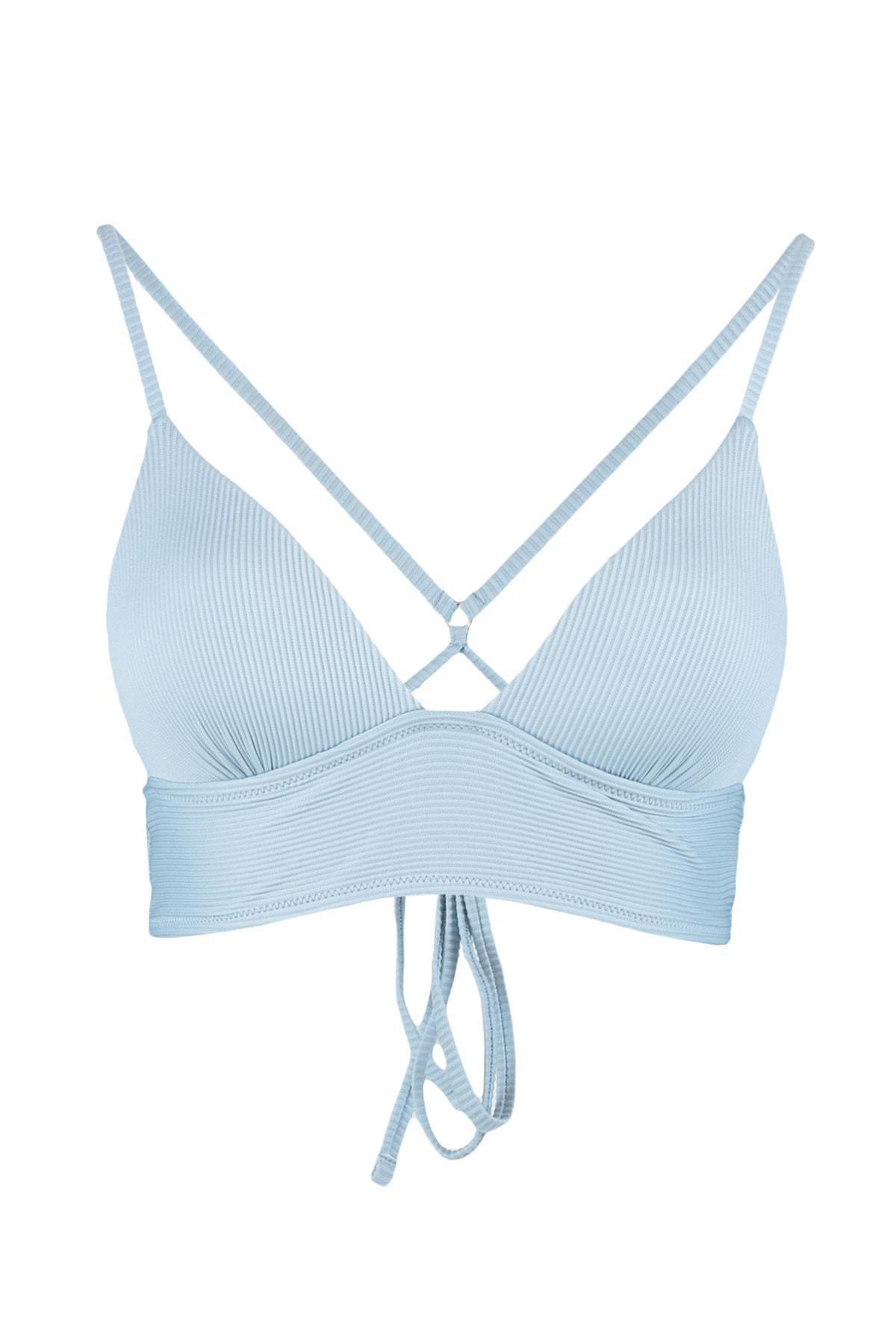 Blue Plain Triangle Bikini Top, , large image number 5