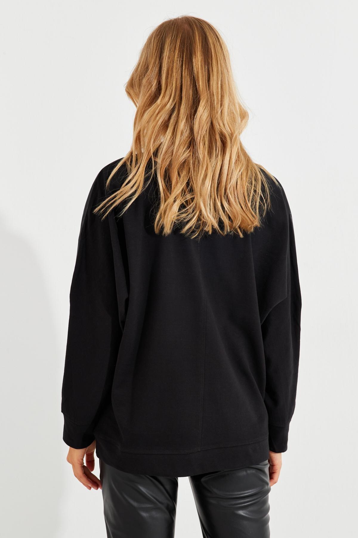 Black Faux Leather Block Sweatshirt, , large image number 3