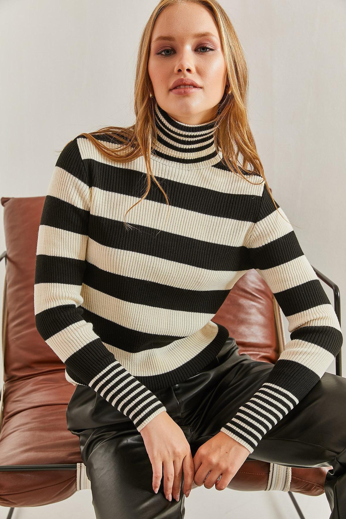Multicolour Turtleneck Striped Sweater, C101_1881, large image number 3