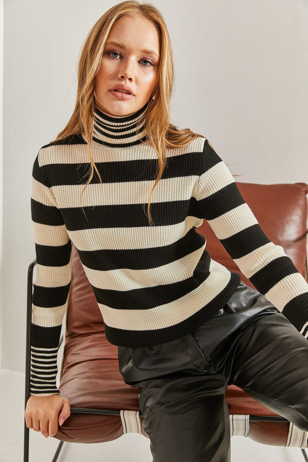 Multicolour Turtleneck Striped Sweater, C101_1881, large image number 5