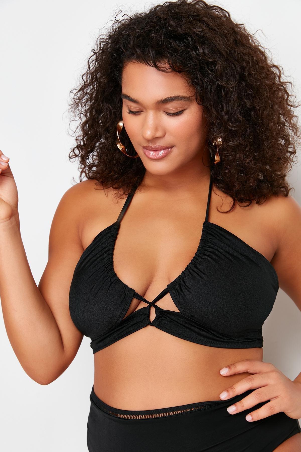 Black Tie Detailed Slimming Effect Bikini Top, , large image number 0