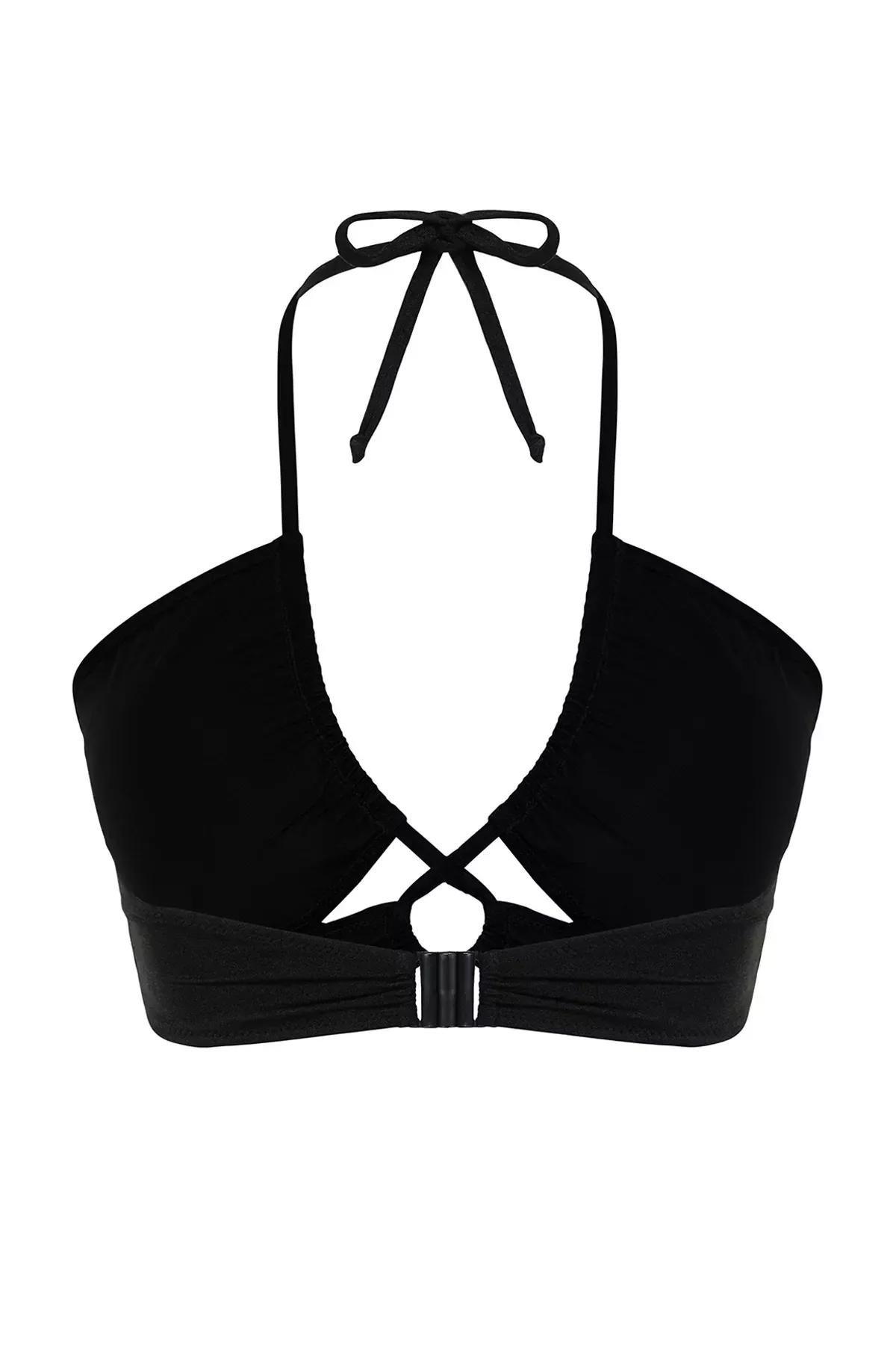 Black Tie Detailed Slimming Effect Bikini Top, BLACK, large image number 6