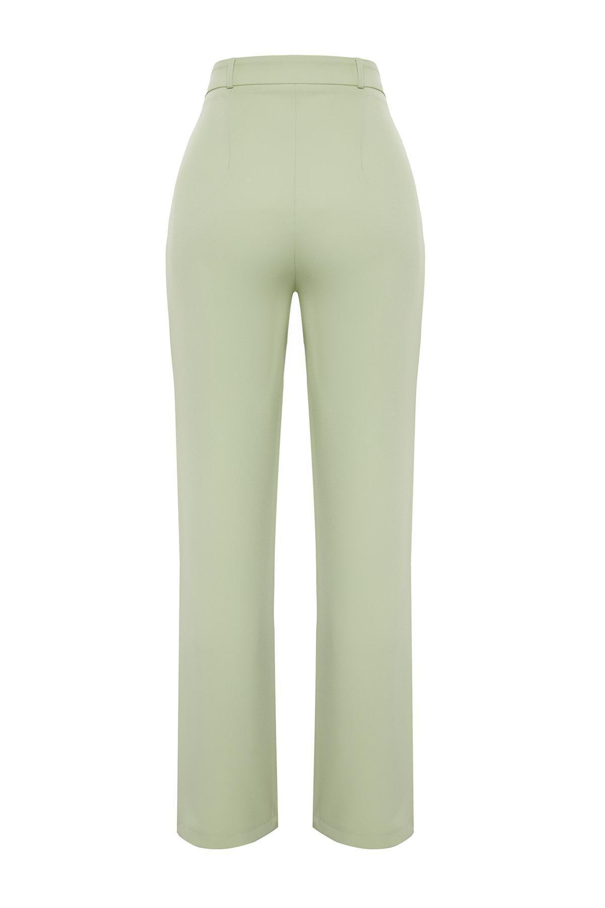 green Straight Cut Pleated Woven Trousers, , large image number 6