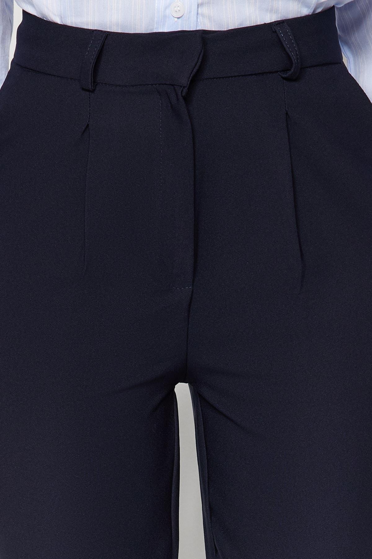 Blue Straight Cut Pleated Trousers, , large image number 3