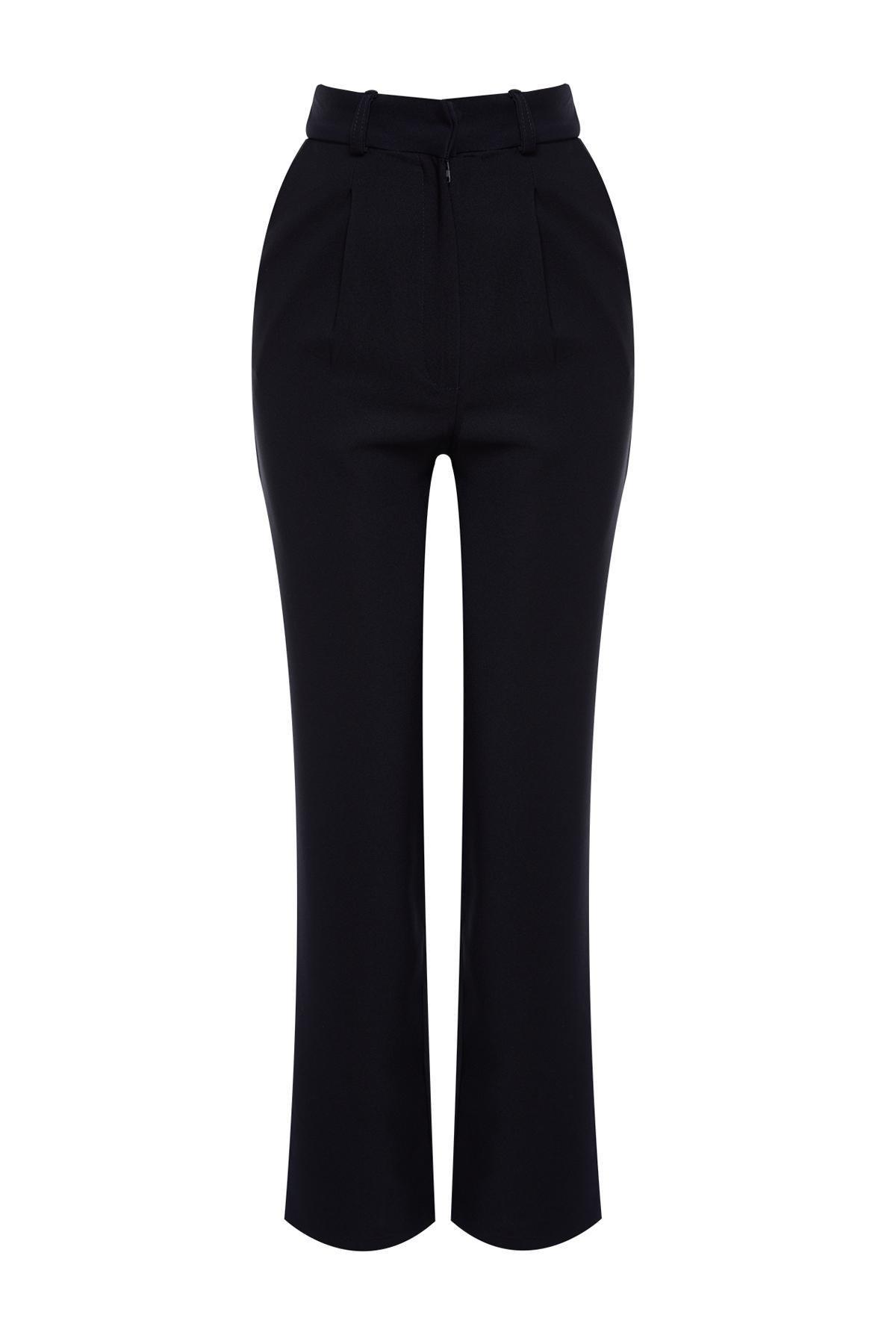 Trendyol - Blue Straight Cut Wide Leg Pleated Trousers