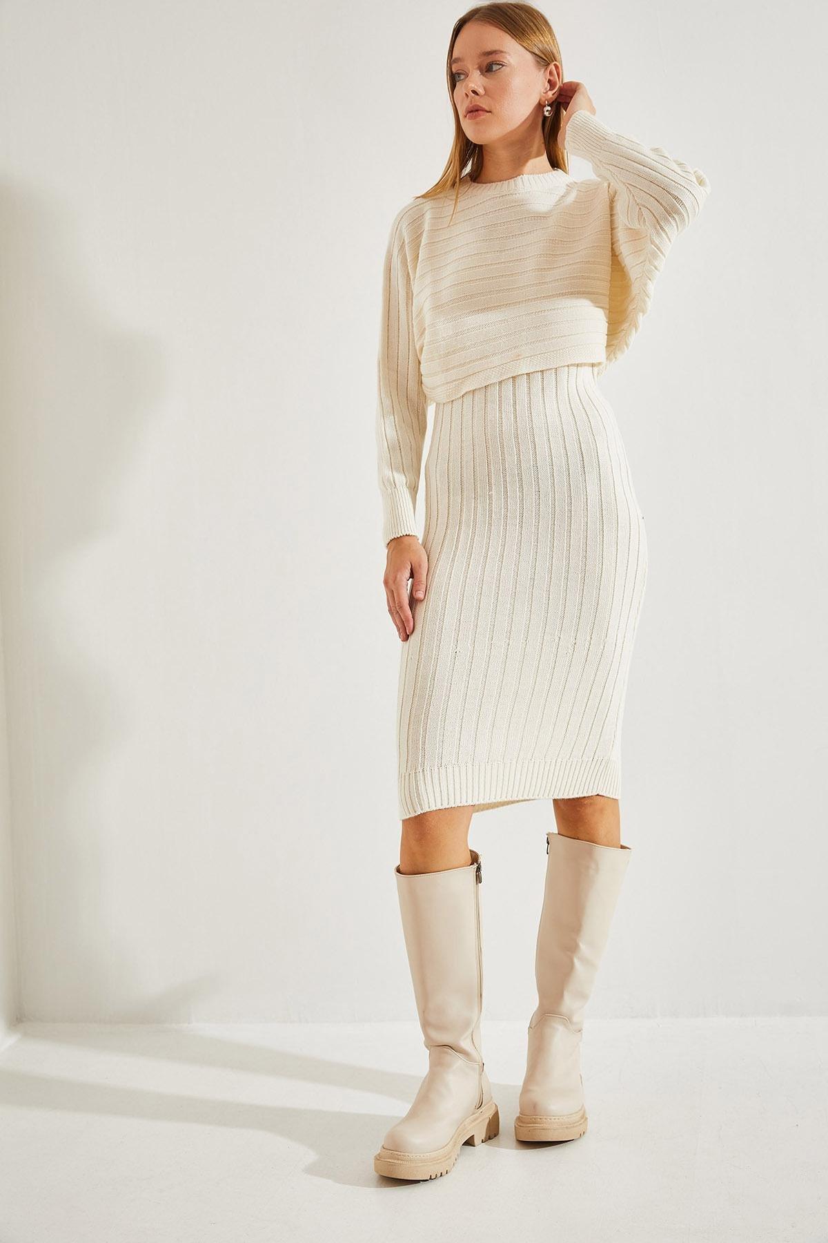 Beige Knitted Strap Co-Ord Set, Beige, large image number 0