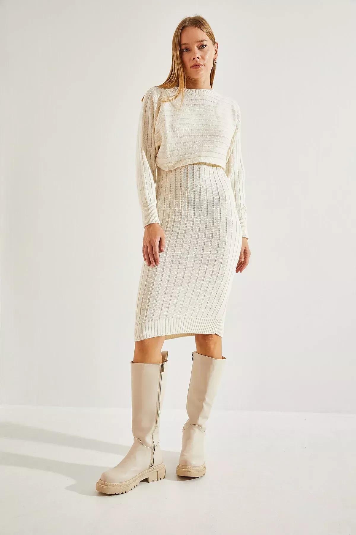 Beige Knitted Strap Co-Ord Set, Beige, large image number 1