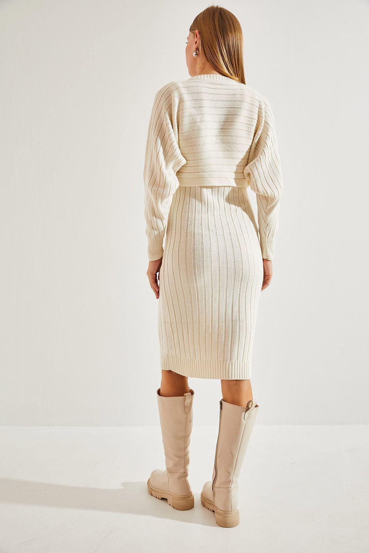 Beige Knitted Strap Co-Ord Set, Beige, large image number 3