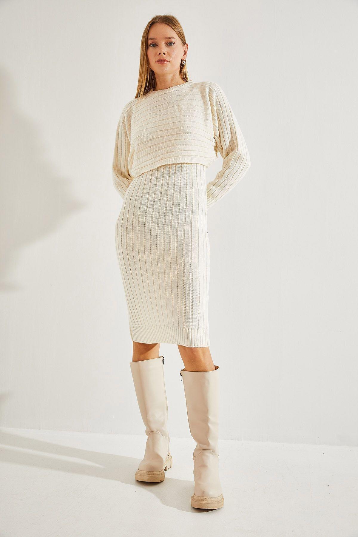 Beige Knitted Strap Co-Ord Set, Beige, large image number 5