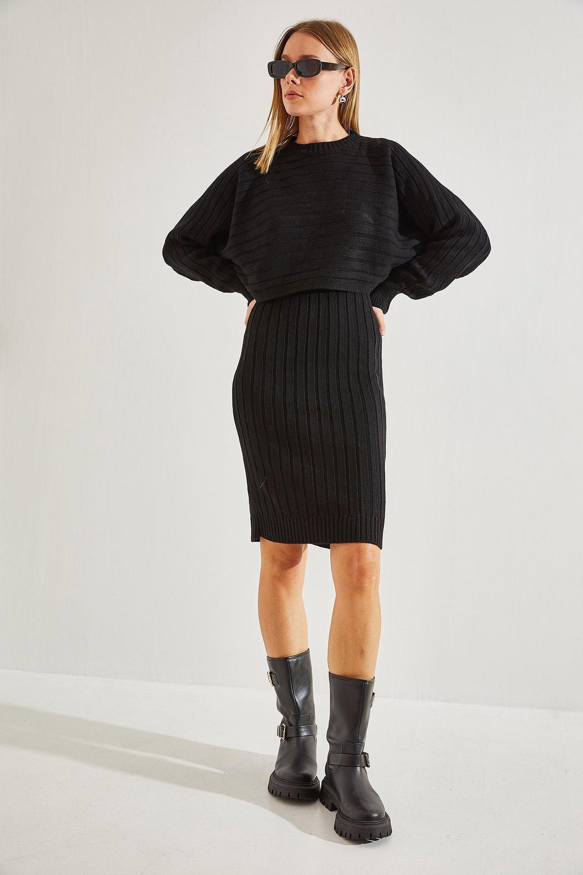 Black Knitted Strap Co-Ord Set, BLACK, large image number 2